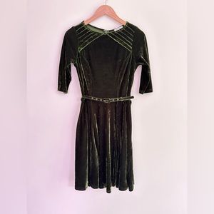 Crushed Velvet olive 3/4 sleeve dress
